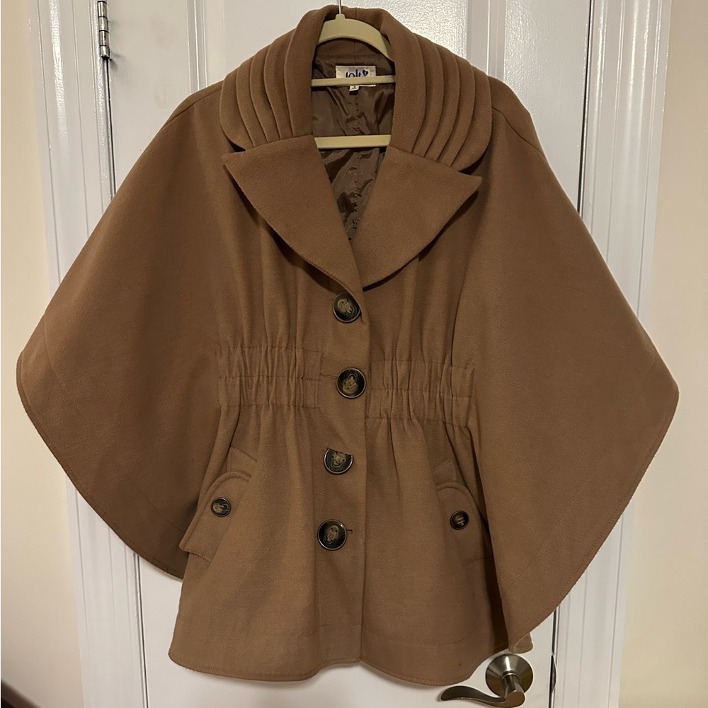 Women’s cape jacket - camel color, with hidden arm holes and pockets